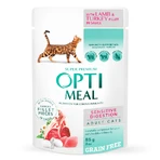 OptiMeal Adult Cats Sensitive Lamb & Turkey fillet Беззерновой влажный корм с ягненком и индейкой для котов с чувствительным пищеварением (кусочки в соусе), 3+1 шт (85 г): цены и характеристики