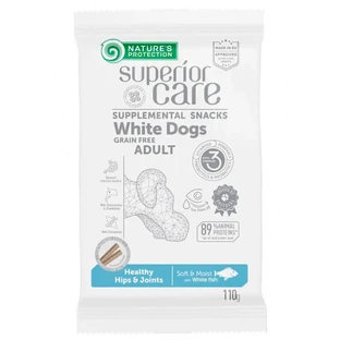 Nature's Protection Superior Care White Dogs Healthy Hips & Joints Беззернові ласощі з білою рибою для собак з білою шерстю, 110 г