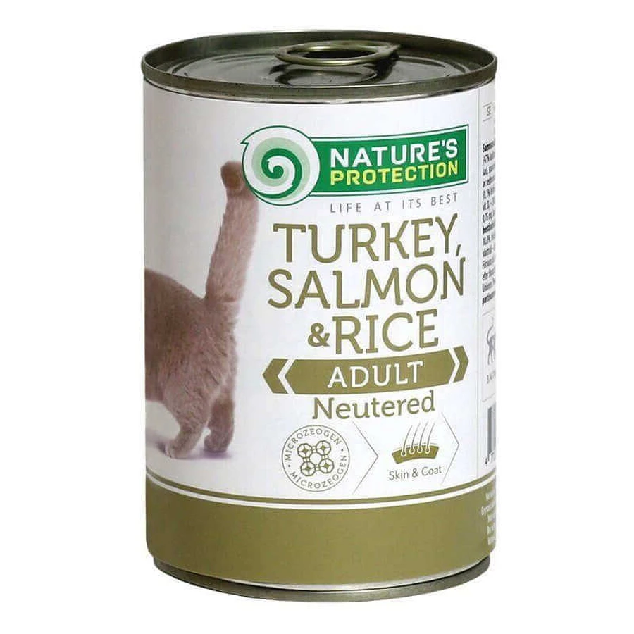 Nature's Protection Neutered Turkey, Salmon&Rice Консервований корм з м'ясом індика і лосося для дорослих котів, 400 г: ціни та характеристики