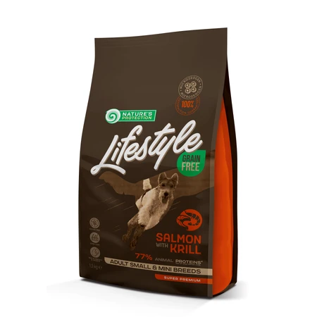 Nature's Protection Lifestyle Grain Free Salmon with krill Adult Small and Mini Breeds Сухой беззерновой корм с лососем для взрослых собак малых пород, 1,5 кг: цены и характеристики