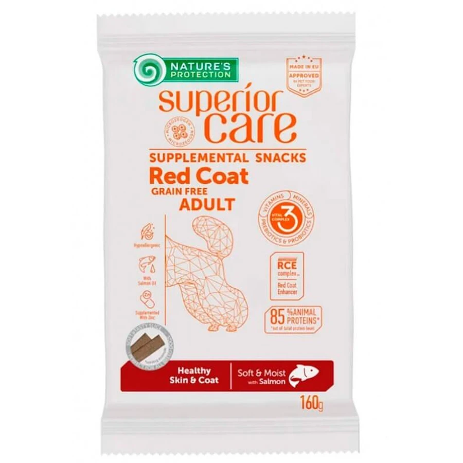 Nature's Protection Superior Care Red Coat Healthy Skin & Coat Беззернові ласощі з лососем для собак з рудим кольором шерсті, 160 г: ціни та характеристики