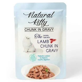 Natural Kitty Chunk in Gravy Chicken, Tuna with Lamb Влажный корм кусочки курицы и тунца с легкими ягненка в соусе для котов, 85 г
