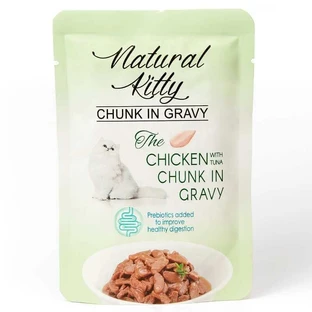 Natural Kitty Chunk in Gravy Chicken with Tuna Вологий корм шматочки курки та тунця з курячою печінкою у соусі для котів, 85 г