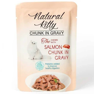 Natural Kitty Chunk in Gravy Chicken with Salmon Вологий корм шматочки курки та лосося у соусі для котів, 85 г