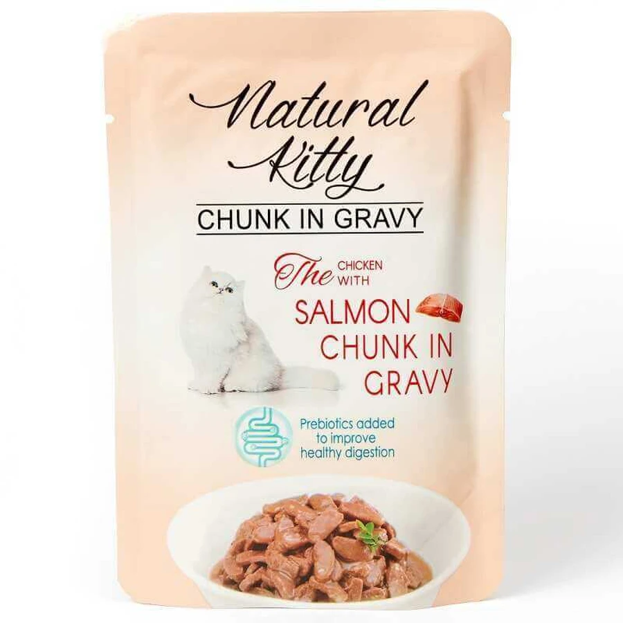Natural Kitty Chunk in Gravy Chicken with Salmon Влажный корм кусочки курицы и лосося в соусе для котов, 85 г: цены и характеристики