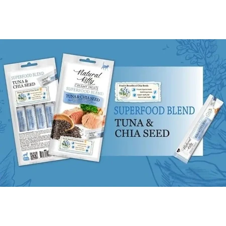 Natural Kitty Creamy Treats Tuna & Chia Seed Ласощі Крем-снек зі смаком тунця та насінням чіа для котів, 4х12 г: ціни та характеристики