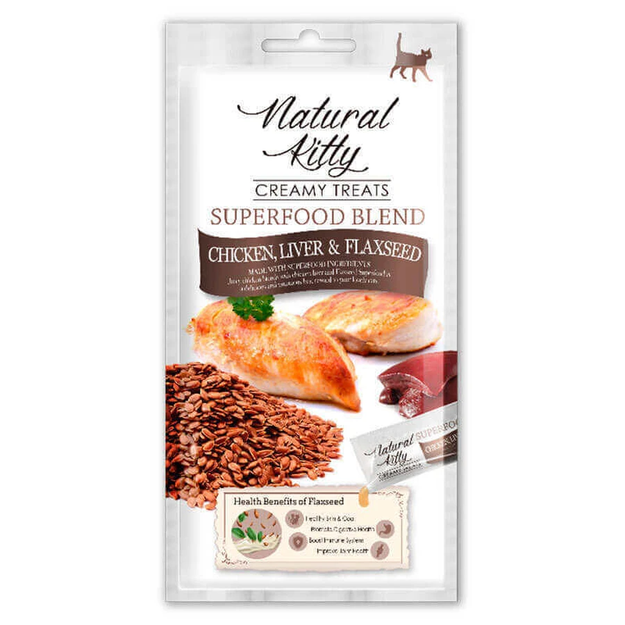 Natural Kitty Creamy Treats Chicken, liver&flaxseed Ласощі Крем-снек зі смаком курки, печінки та насіння льону для котів, 4х12 г: ціни та характеристики