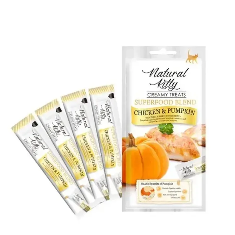 Natural Kitty Chicken&pumpkin Ласощі Крем-снек зі смаком гарбуза та курки для котів, 4х12 г: ціни та характеристики