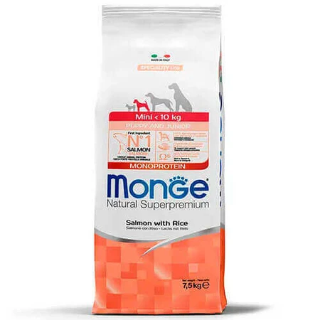 Monge Dog Mini Puppy & Junior Сухой корм с лососем и рисом для щенков малых пород, 7,5 кг: цены и характеристики