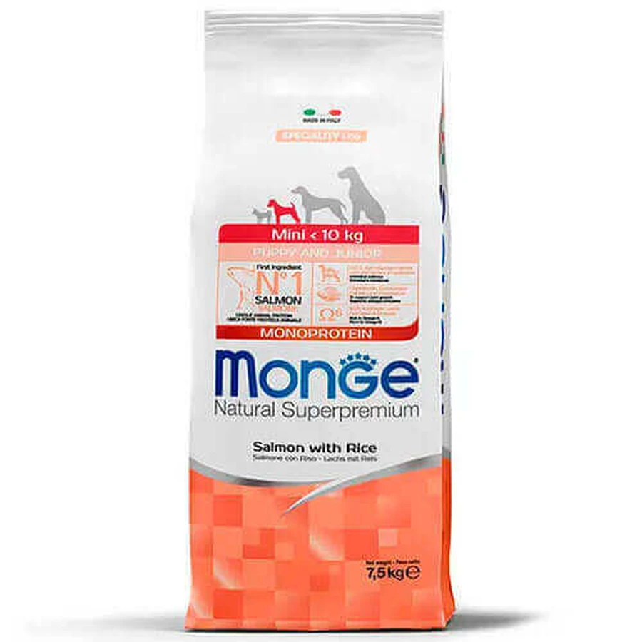 Monge Dog Mini Puppy & Junior Сухой корм с лососем и рисом для щенков малых пород, 7,5 кг: цены и характеристики