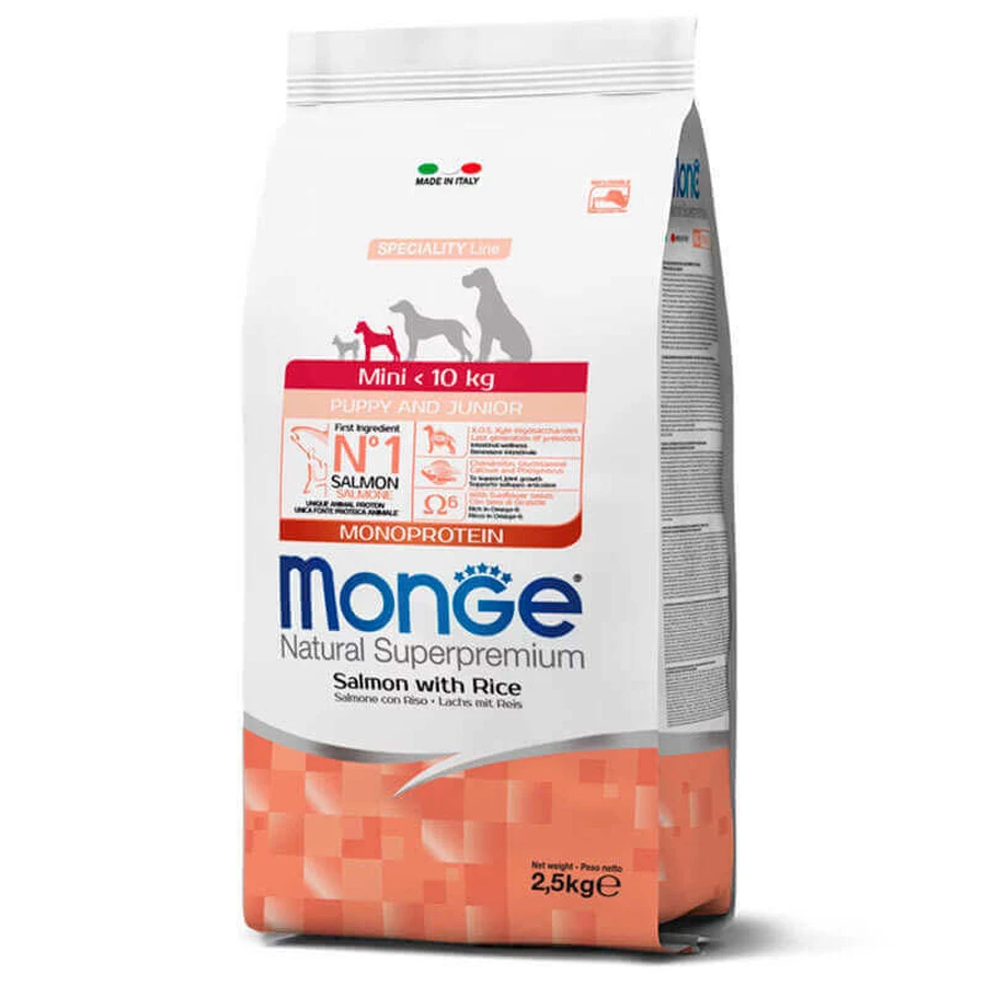 Monge Dog Mini Puppy & Junior Сухой корм с лососем и рисом для щенков малых пород, 2,5 кг: цены и характеристики