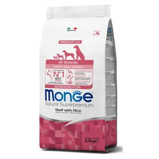 Monge DOG Puppy & Junior Beef with Rice Сухий корм з яловичиною для цуценят і молодих собак різних порід, 2,5 кг