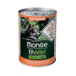 Monge BWild Grain Free Wet Duck Puppy&Junior Консервированный корм из утки с тыквой и кабачками для щенков (кусочки в соусе), 400 г