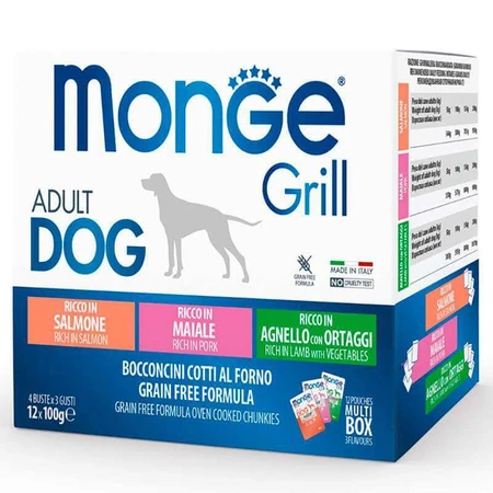 Monge Grill Adult Dog Multipack Lamb&Pork&Salmon Набір паучів з ягням та овочами, свининою, лососем для собак великих порід, 100 г х 12 шт: ціни та характеристики