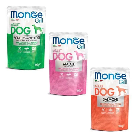 Monge Grill Adult Dog Multipack Lamb&Pork&Salmon Набір паучів з ягням та овочами, свининою, лососем для собак великих порід, 100 г х 12 шт: ціни та характеристики