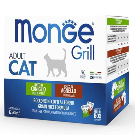 Monge Grill Adult Cat Multipack Rabbit&Lambb Набір паучів з кроликом та ягням для дорослих котів, 12х85 г: ціни та характеристики