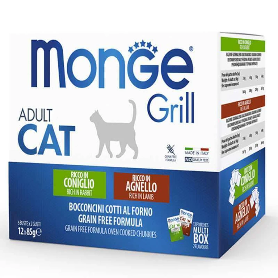 Monge Grill Adult Cat Multipack Rabbit&Lambb Набір паучів з кроликом та ягням для дорослих котів, 12х85 г: ціни та характеристики