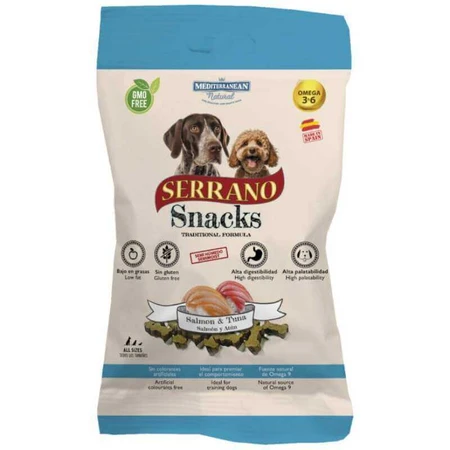 Mediterranean Natural Serrano Snacks Salmon&Tuna Натуральні ласощі з лососем і тунцем для собак, 100 г: ціни та характеристики