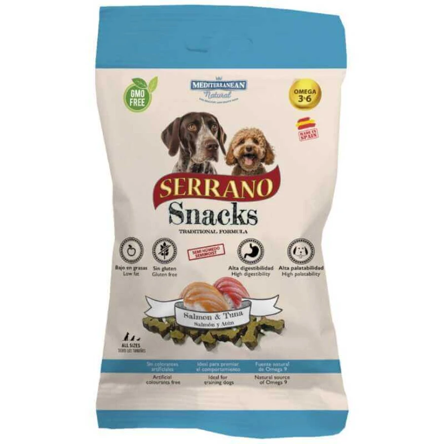 Mediterranean Natural Serrano Snacks Salmon&Tuna Натуральні ласощі з лососем і тунцем для собак, 100 г: ціни та характеристики