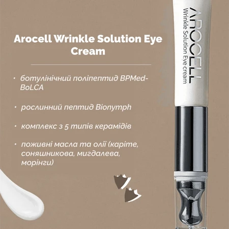Крем для кожи вокруг глаз Arocell Wrinkle Solution Eye Cream омолаживающий, с ботулиническим полипептидом и гальваническим усилителем-аппликатором, 15 мл: цены и характеристики