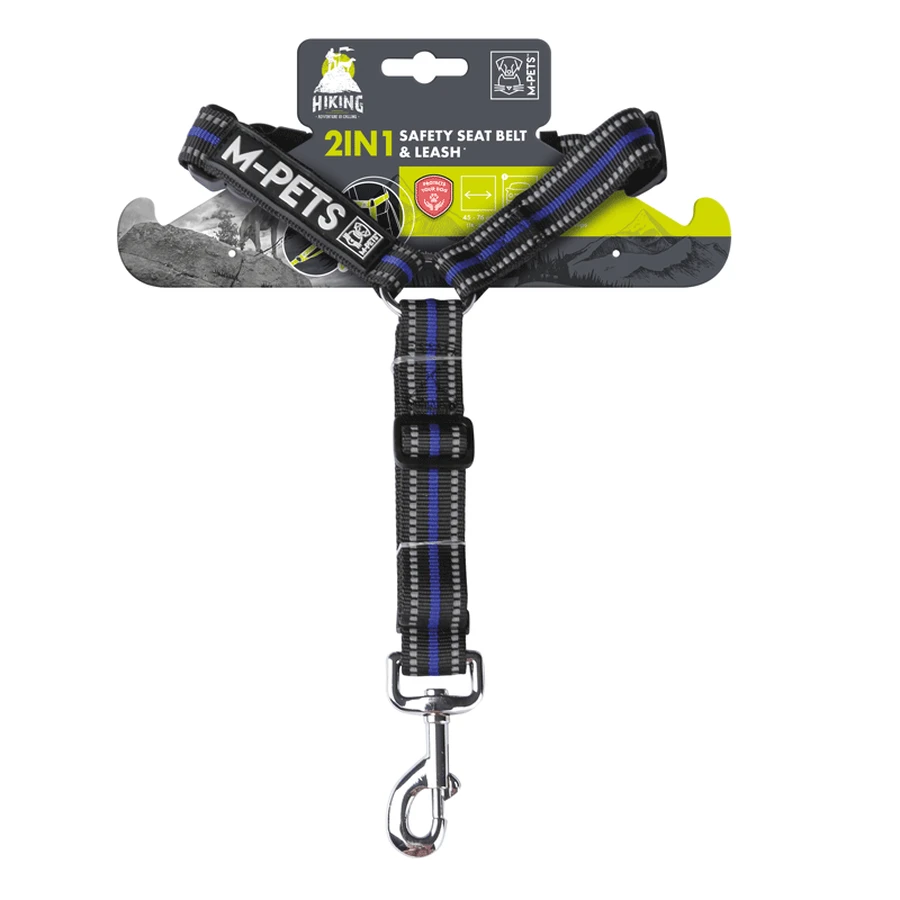 M-Pets Hiking Safety Seat belt&Leash Ремень безопасности в автомобиль и поводок для прогулок с собакой, 2,5х34-53 см (Синий): цены и характеристики