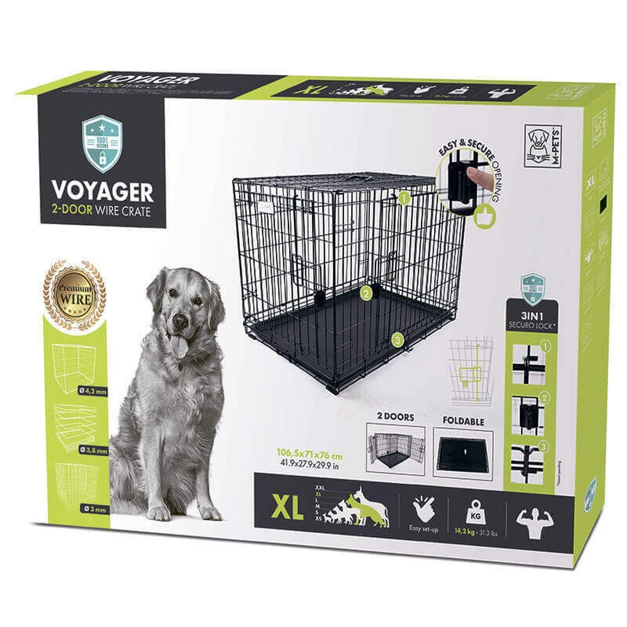 M-Pets Voyager Wire Crate 2 doors Дротова клітка з 2 дверима та запатентованим замком Securo lock для собак, XL (106,5х71х76 см) (Чорний): ціни та характеристики
