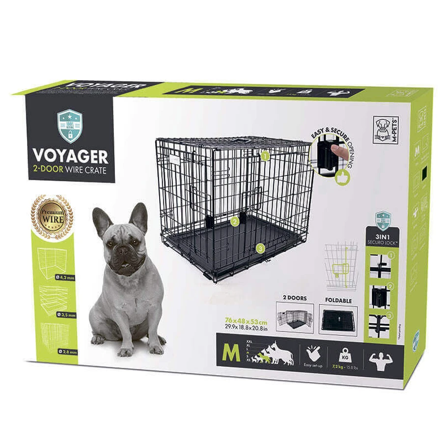 M-Pets Voyager Wire Crate 2 doors Проволочная клетка с 2 дверьми и запатентованным замком Securo lock для собак, M (76x48x53 см) (Черный): цены и характеристики