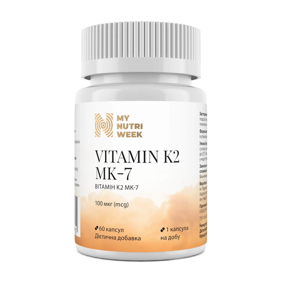 Витамин К2-менахинон-7, Vitamin K2 MK-7, My Nutri Week, 100 мкг, 60 капсул: цены и характеристики