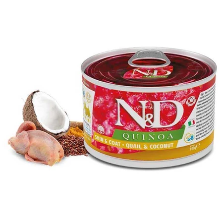 Farmina N&D Quinoa Skin&Coat Quail&Coconut Adult Mini - Беззерновой консервированный корм с перепелом, киноа и кокосом для собак мелких пород с пищевой непереносимостью 140 г: цены и характеристики