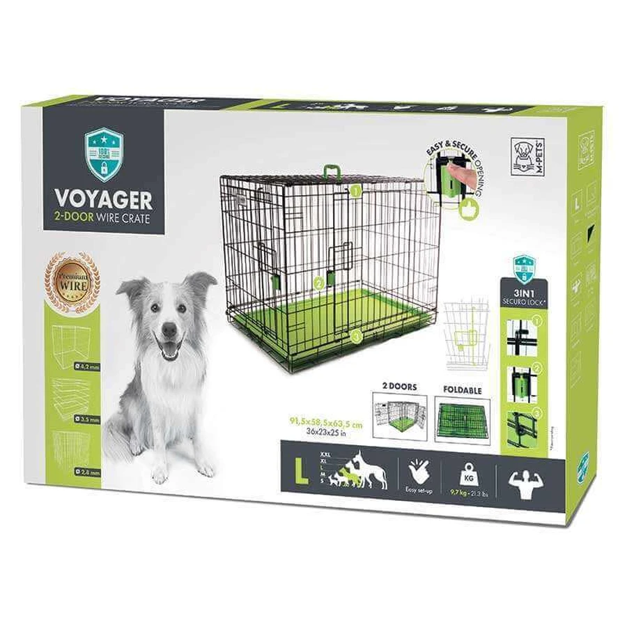 M-Pets Voyager Wire Crate 2 doors Проволочная клетка с 2 дверьми и запатентованным замком Securo lock для собак, L (91,5х58,5х63,5 см) (Зеленый): цены и характеристики