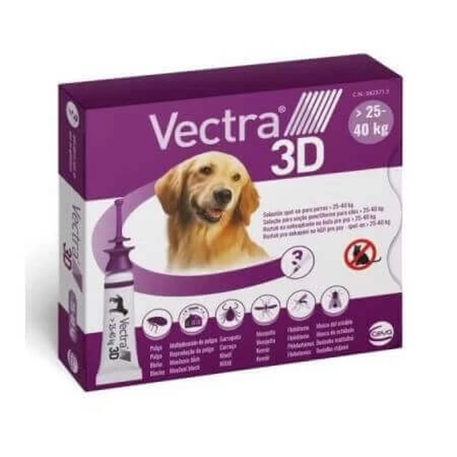 Зовнішній засіб від паразитів для собак вагою 25-40 кг Vectra 3D, 3 піпетки, Ceva Sante: ціни та характеристики