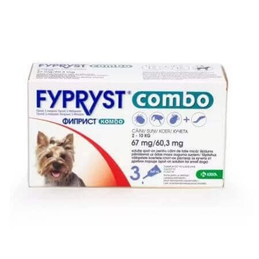 Fypryst Combo Dog S 67 мг Fypryst Combo Dog S 67 мг, 3 піпетки для собак малих порід 2-10 кг, 3 піпетки, Крка: ціни та характеристики