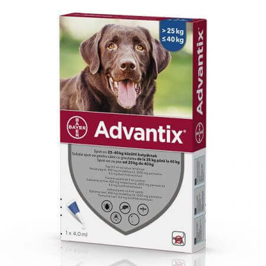 Spot-On Advantix 400 раствор для дегельминтизации собак Spot-On Advantix 400, 1 пипетка, Bayer Vet OTC: цены и характеристики