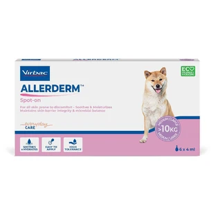Дерматологічний засіб для шкіри для собак понад 10 кг Allerderm Spot On, 6 піпеток по 4 мл, Virbac