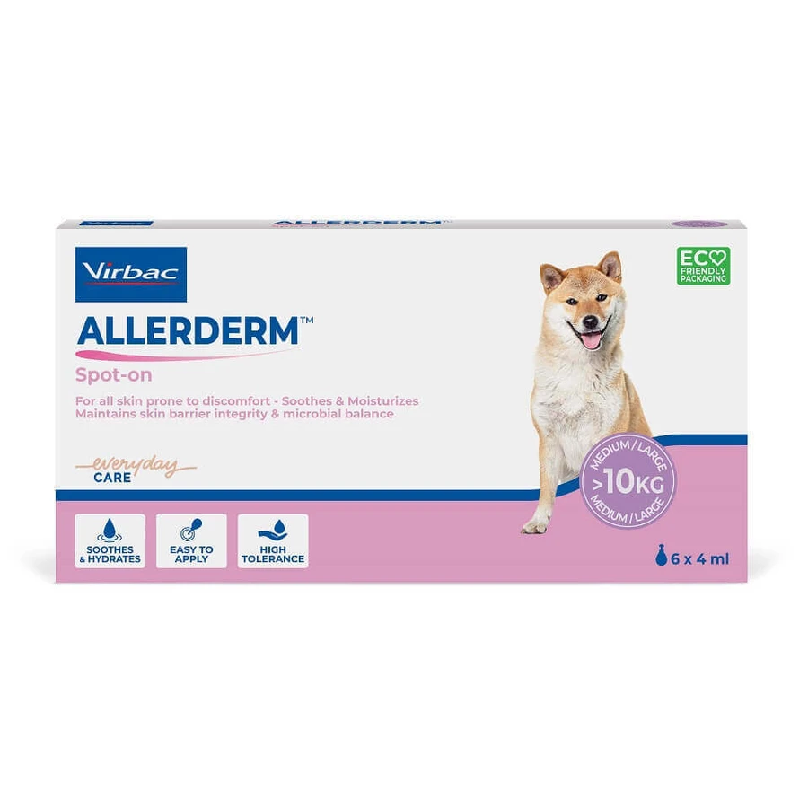 Дерматологічний засіб для шкіри для собак понад 10 кг Allerderm Spot On, 6 піпеток по 4 мл, Virbac: ціни та характеристики