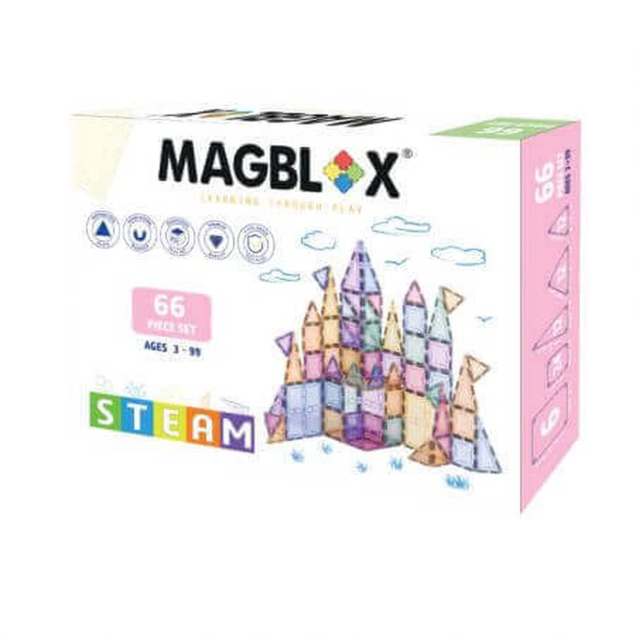 Магнитный прозрачный строительный набор, 3 года+, пастель, 66 деталей, Magblox: цены и характеристики