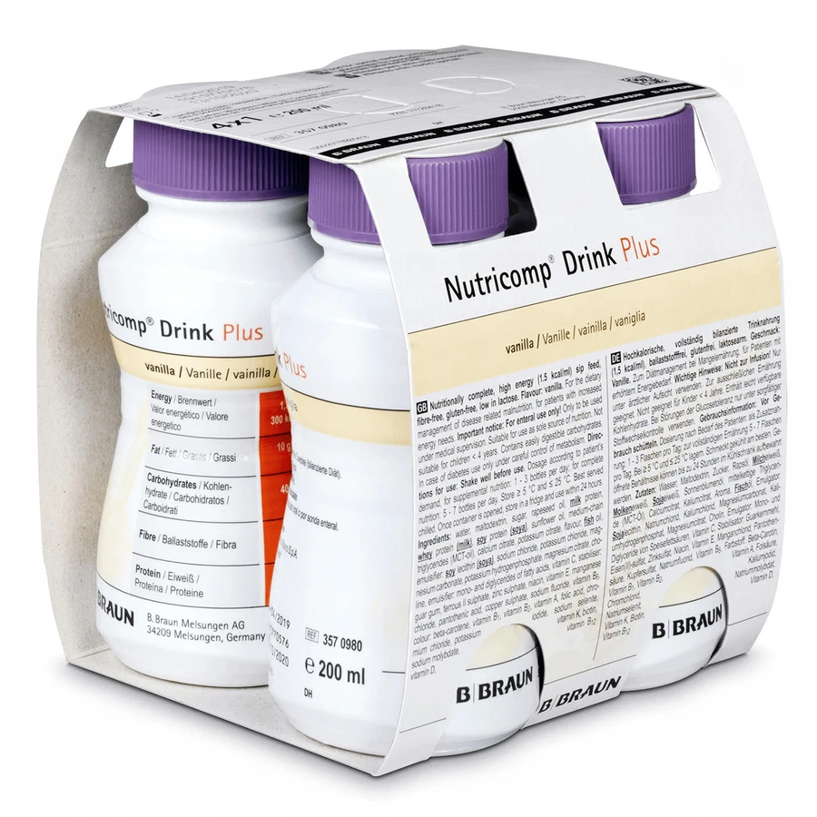 Nutricomp Drink Plus, поживний препарат, зі смаком ванілі, 4 x 200 мл: ціни та характеристики