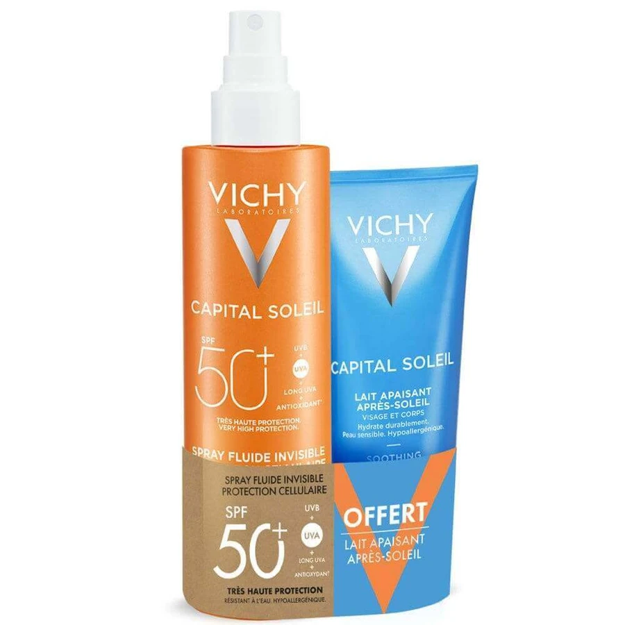 Vichy Capital Soleil Сонцезахисний спрей проти сухості Spf50+ + Заспокійливе молочко після засмаги 200 мл: ціни та характеристики