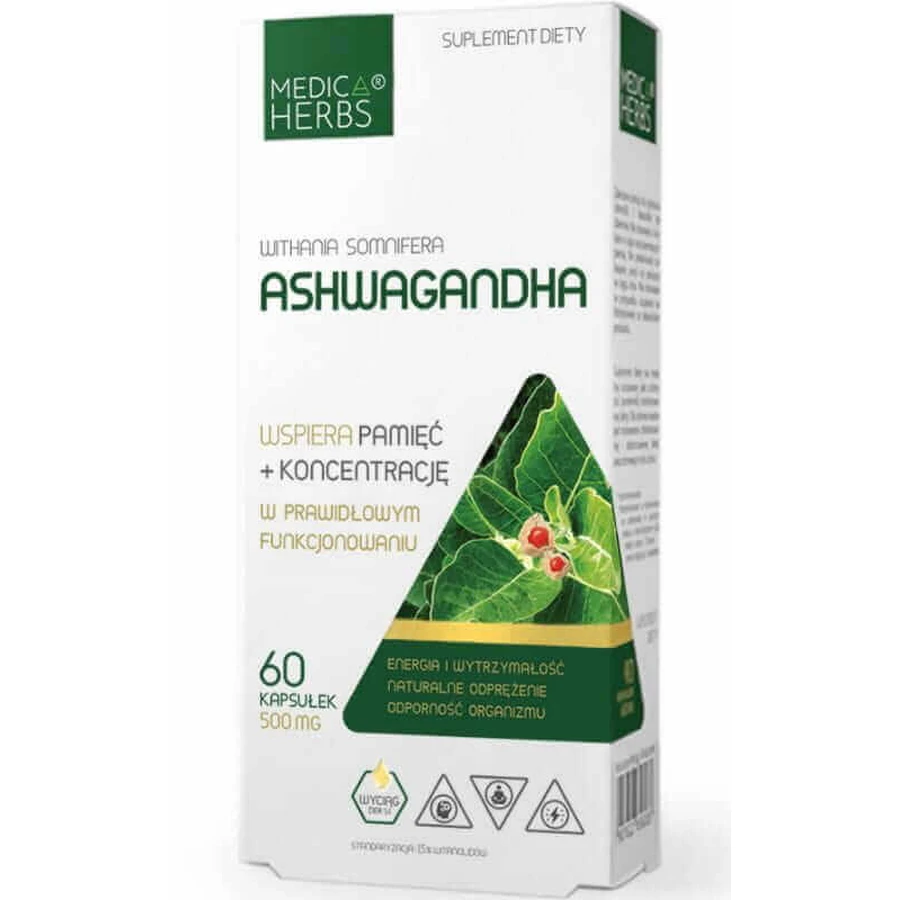 Ашвагандха 500 мг, 60 капсул Medica Herbs: ціни та характеристики