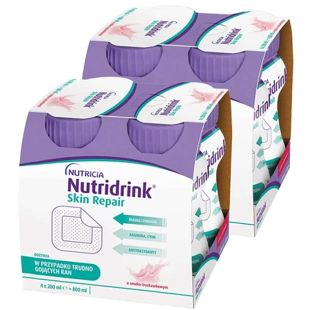 Набір Nutridrink Skin Repair, поживний препарат, полуничний смак, 8 х 200 мл: ціни та характеристики