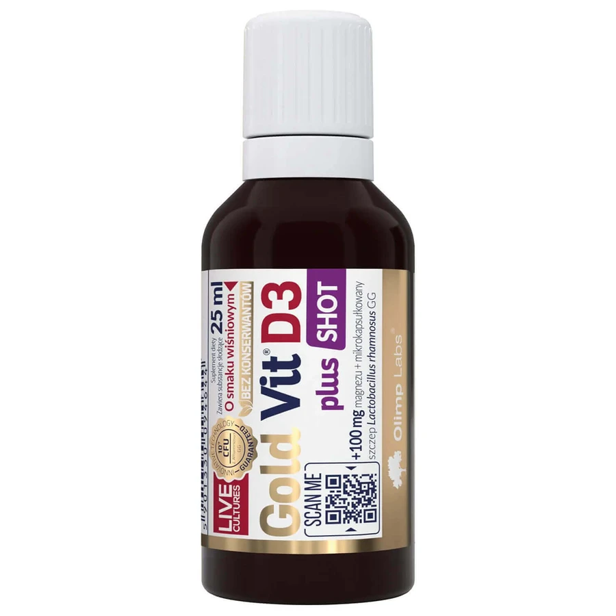 Olimp Gold-Vit D3 Plus Shot, скляна ампула, вишневий смак, 9 х 25 мл ЗАБРУДНЕНА УПАКОВКА: ціни та характеристики