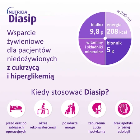 Набор Diasip, питательный препарат для диабетиков, со вкусом ванили, 8 x 200 мл: цены и характеристики