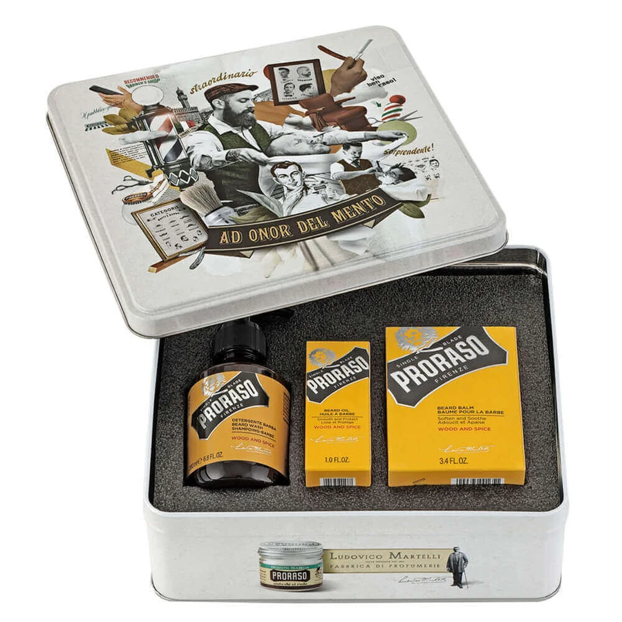 Набір Proraso Vintage, косметика для бороди, Дерево і спеції, олія, 30 мл + бальзам, 100 мл + шампунь, 200 мл: ціни та характеристики
