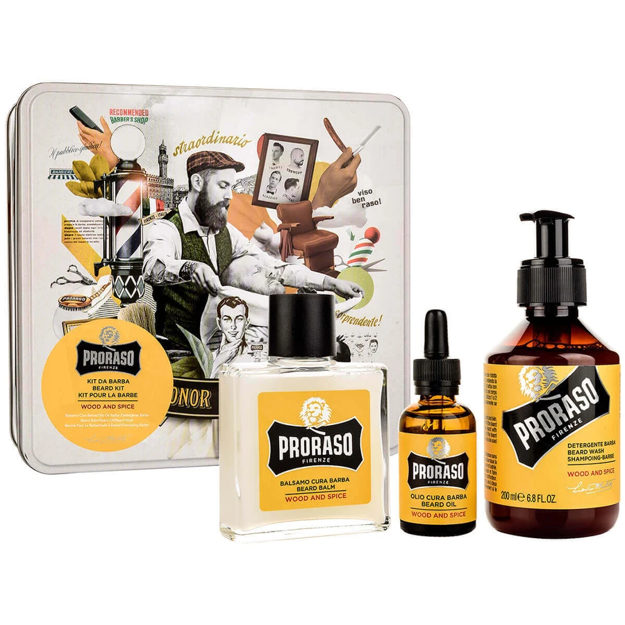 Набір Proraso Vintage, косметика для бороди, Дерево і спеції, олія, 30 мл + бальзам, 100 мл + шампунь, 200 мл: ціни та характеристики