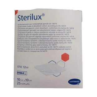 STERILUX стерильные 17-ниточные 12-слойные марлевые тампоны 10 см x 10 см, 25 шт.