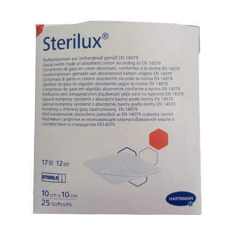 STERILUX стерильные 17-ниточные 12-слойные марлевые тампоны 10 см x 10 см, 25 шт.: цены и характеристики