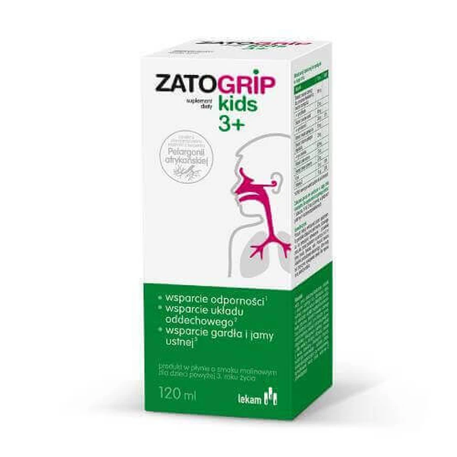 Zatogrip Kids 3+ сироп зі смаком малини, 120 мл: ціни та характеристики