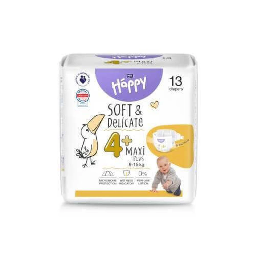 Bella Baby Happy Soft & Delicate Maxi Plus 4+ подгузники 9-15 кг, 13 шт.: цены и характеристики