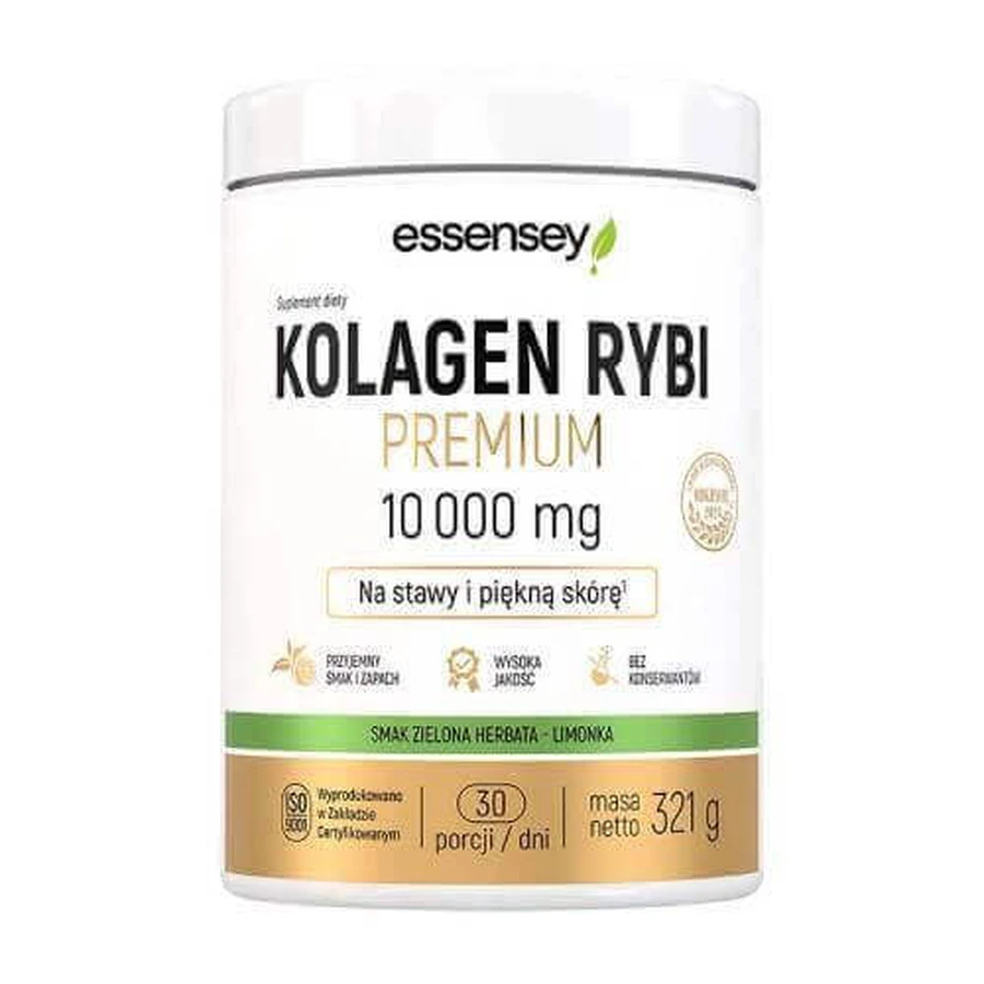 Рибний колаген Essensey Fish Collagen Premium зі смаком зеленого чаю та лайма, 321 г: ціни та характеристики