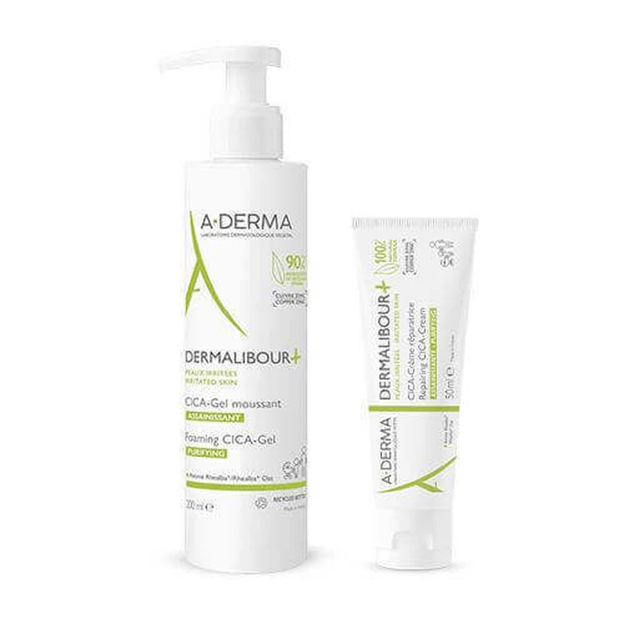 Набор A-DERMA DERMALIBOUR+ CICA гель для умывания, 200 мл + регенерирующий крем, 50 мл: цены и характеристики